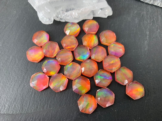 Faceted Orange Aurora Opal hexagon 10mm cabochon - Doublet cabochons
