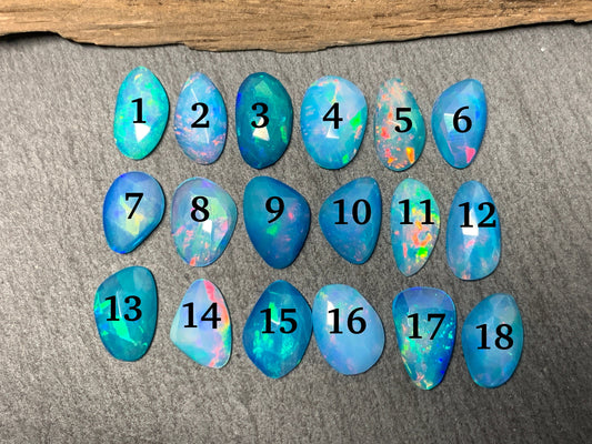 Faceted Blue Ethiopian Opal 11-12mm long cabochon