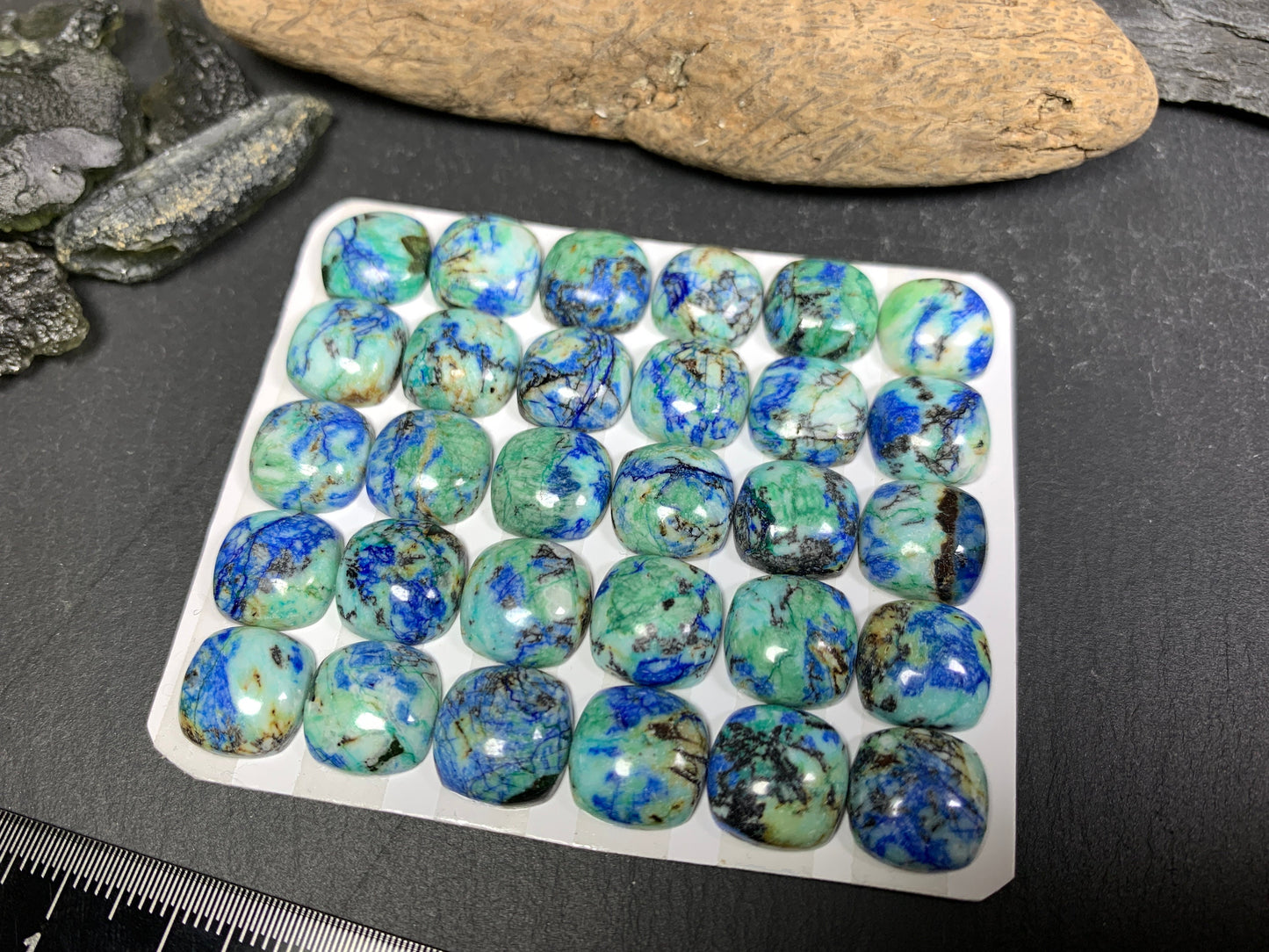 Azurite square cushion 12mm cabochon - Calibrated cabochons