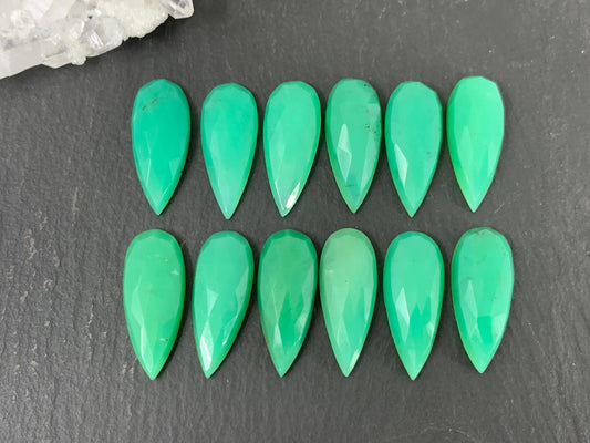 Faceted Chrysoprase Cabochon - 8x20mm Pear Shaped Gemstone, Natural Green Stone