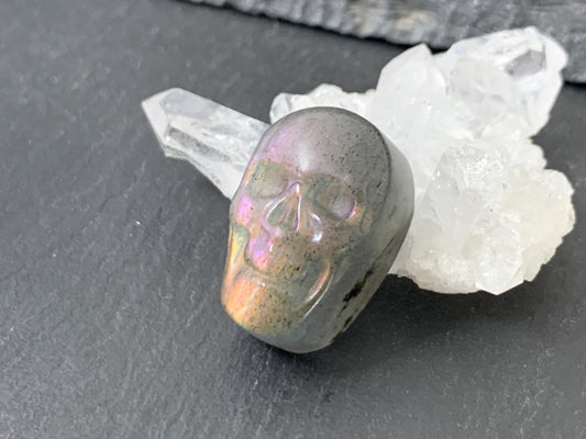 Labradorite Skull Cabochon 15x22mm Flat Back Gemstone Carving