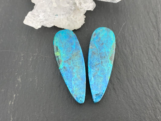 Chrysocolla pear 10x29x5mm cabochon pair