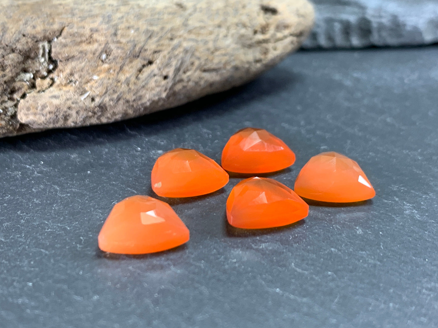 Faceted Carnelian Curved Triangle 10mm cabochon