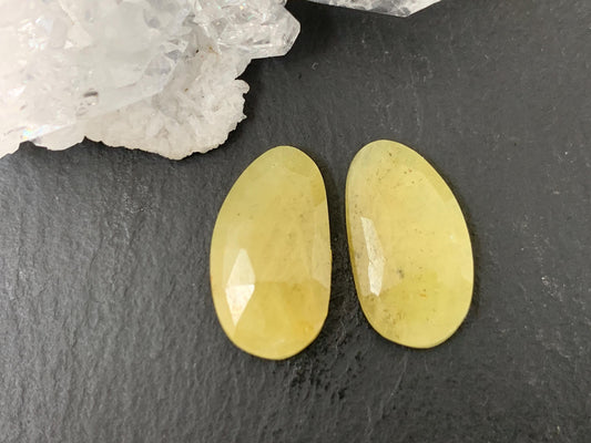 Faceted Yellow Sapphire pair 9x17x3mm cabochon