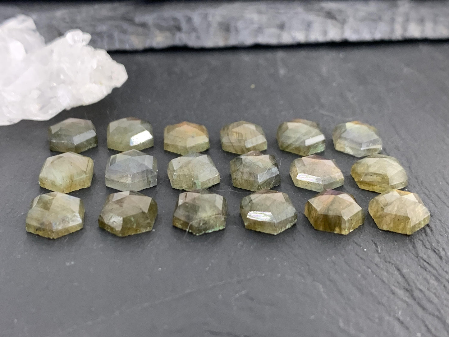 Faceted Labradorite hexagon 8mm cabochon