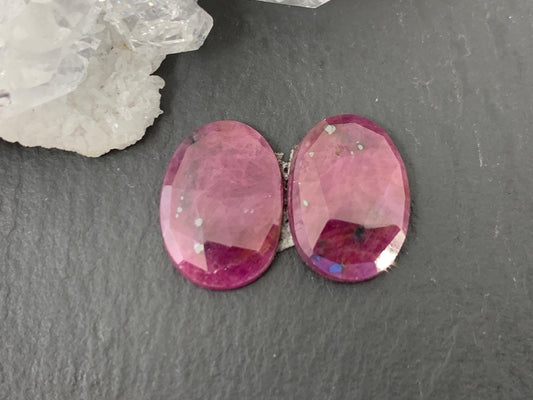 Faceted Ruby pair 10x13x3mm cabochon