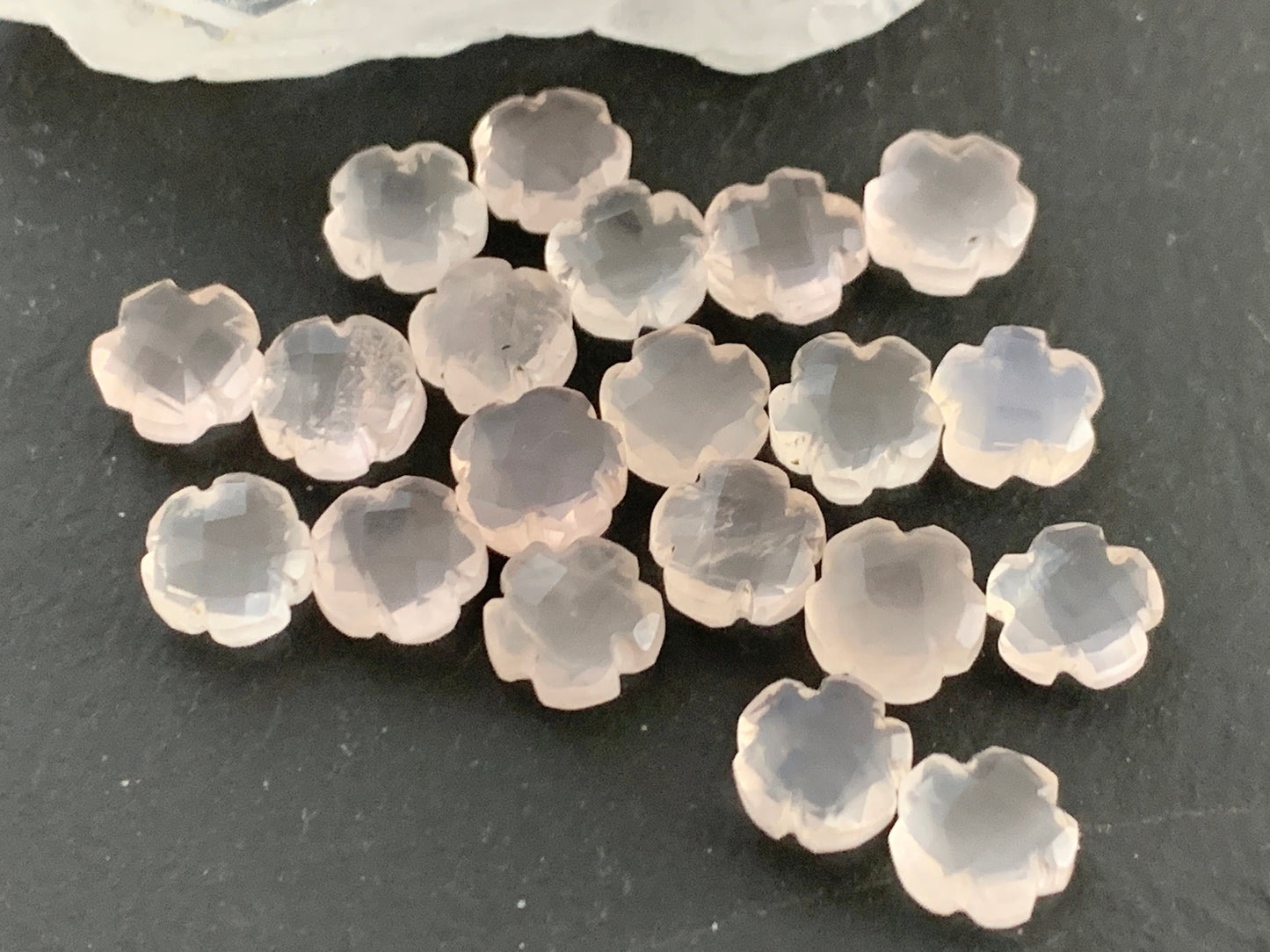 Faceted Rose Quartz flower 8mm - not cabochon