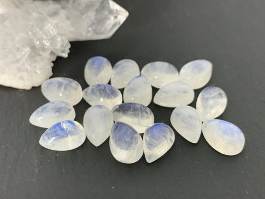Rainbow Moonstone pear 6x9mm cabochon