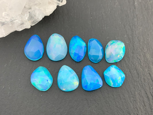 Faceted Ethiopian Blue Opal 9-12mm long cabochon - Select your cabochon