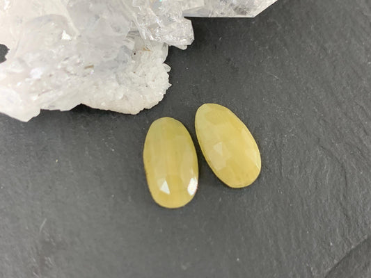 Faceted Yellow Sapphire pair 7x12x3mm cabochon