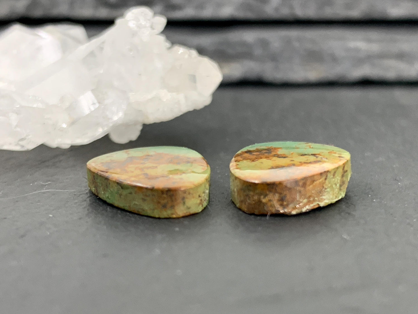 Tibetan Turquoise Pair 11x15mm Cabochon - Hand Cut Cabochon