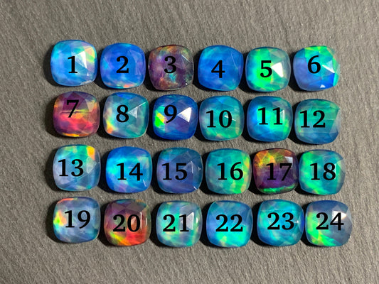 Faceted Aurora Opal square 10mm cabochon - Doublet cabochons