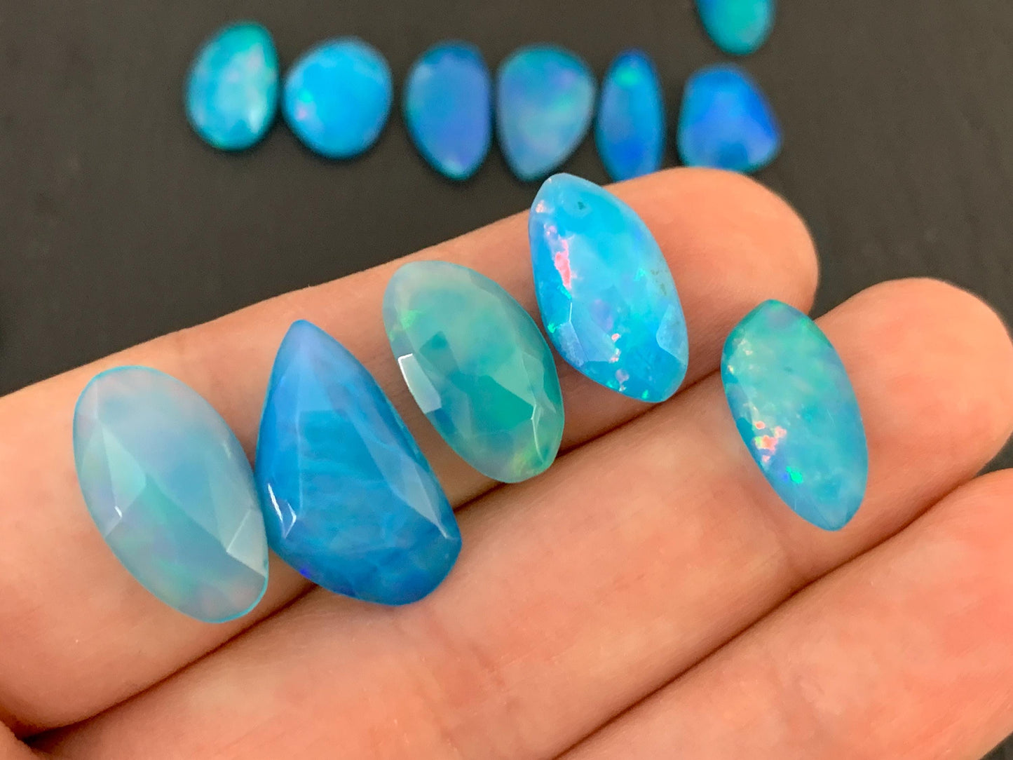 Faceted Blue Ethiopian Opal 11-16mm long cabochon