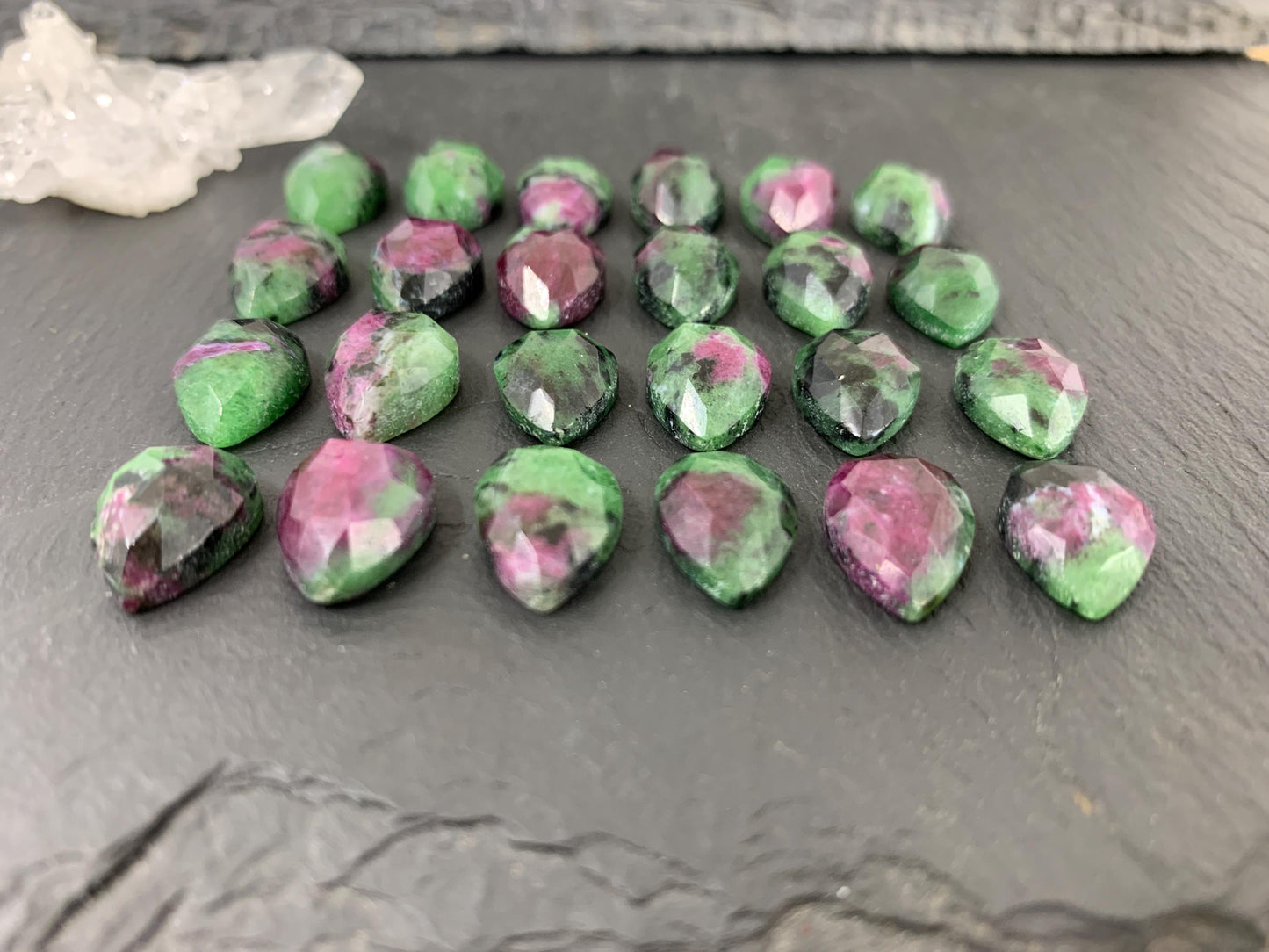 Faceted Ruby Zoisite pear 10x14mm cabochon