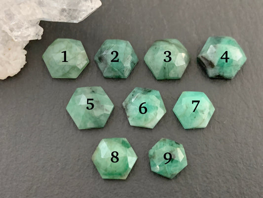 Faceted Emerald hexagon 8mm cabochon