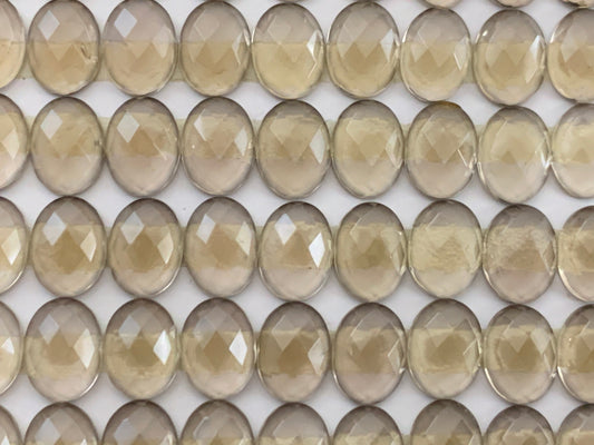 Faceted Smokey Quartz oval 6x8mm cabochon - Calibrated cabochons