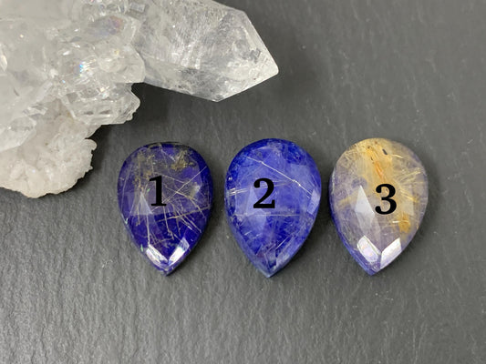 Faceted Gold Rutilated Quartz Lapis Lazuli pear 10x14mm cabochon - Doublem cabochons