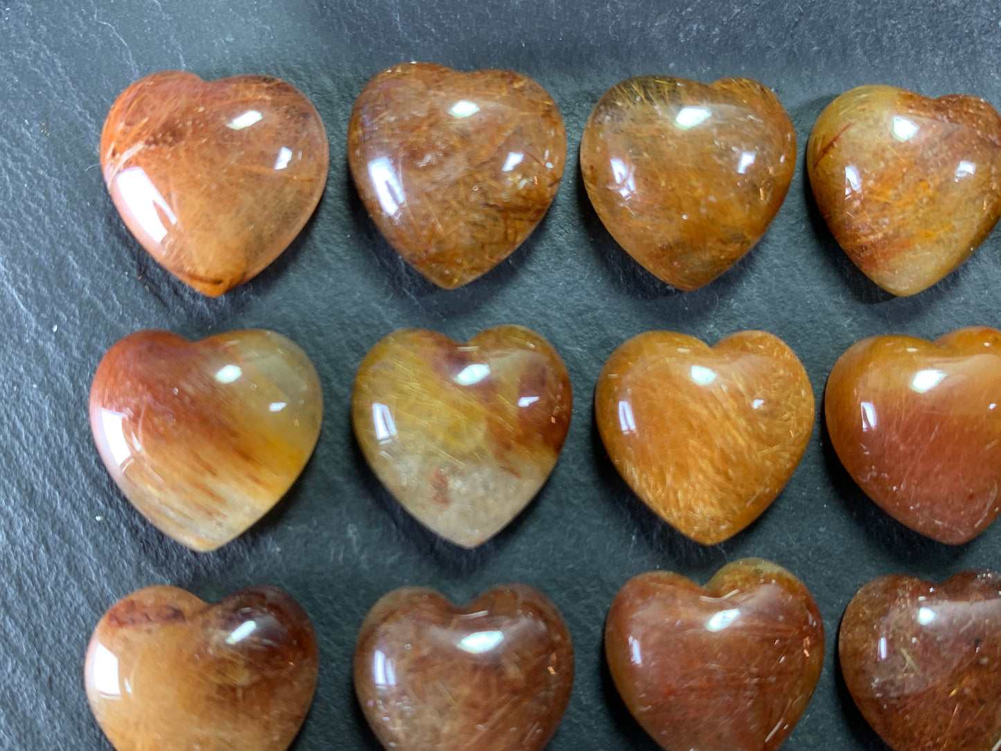 Rutilated Quartz heart 15x15mm cabochon - Calibrated cabochons