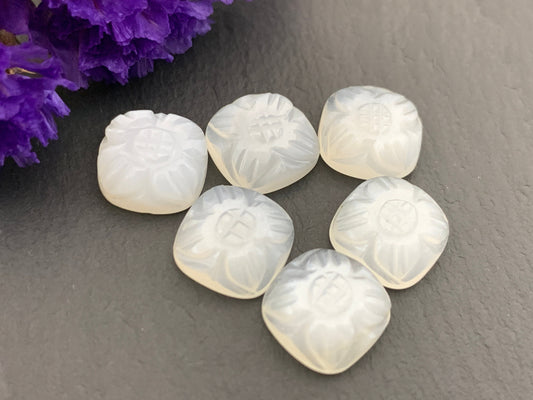 White Moonstone carved square cushion 10mm cabochon