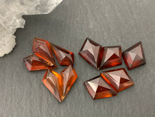 Faceted Hessonite Garnet kite 6x9mm, 6x12mm, 8x12mm cabochon