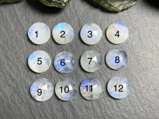 Faceted Rainbow Moonstone round 8mm cabochon
