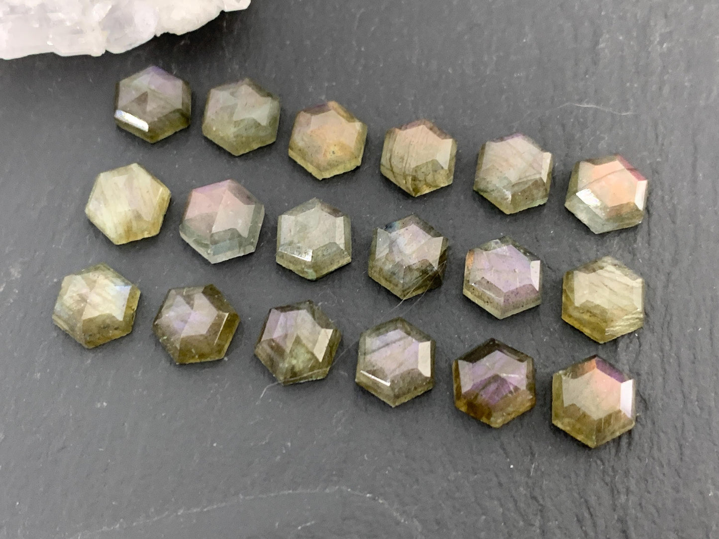 Faceted Labradorite hexagon 8mm cabochon