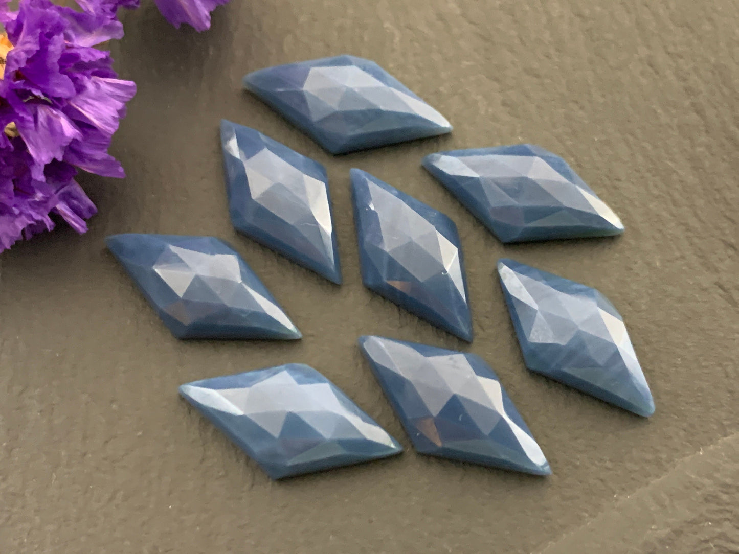Faceted Blue Opal rhombus 10x20mm cabochon