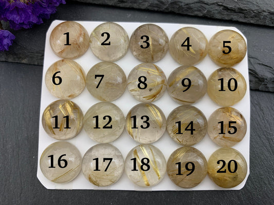 Rutilated Quartz round 15mm cabochon -  Calibrated cabochons