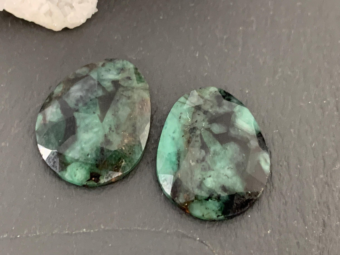 Faceted Emerald Pair 15x18x3mm cabochon