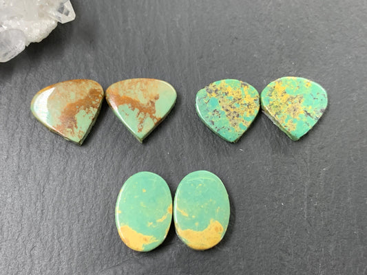 Tibetan Turquoise Pair 13-14mm long Cabochon - Hand Cut Cabochon