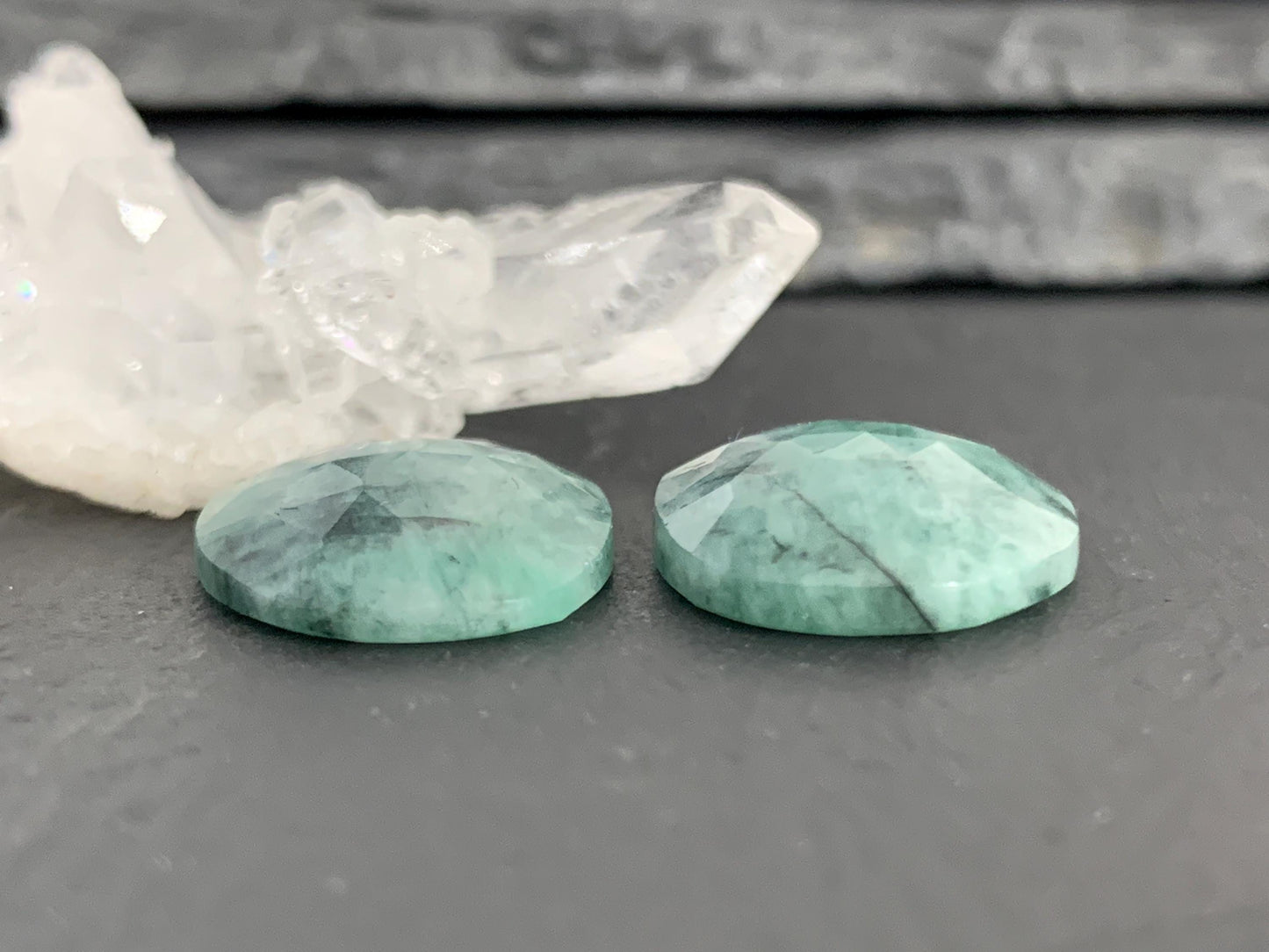 Faceted Emerald Pair 14x19x4mm cabochon