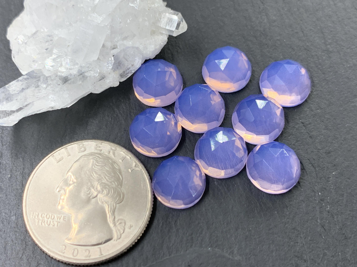 Faceted Lavender Quartz round 10mm cabochon - Lab created