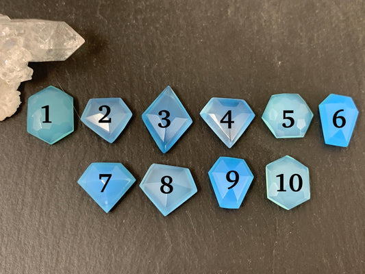 Faceted Blue Chalcedony 12-18mm long cabochon