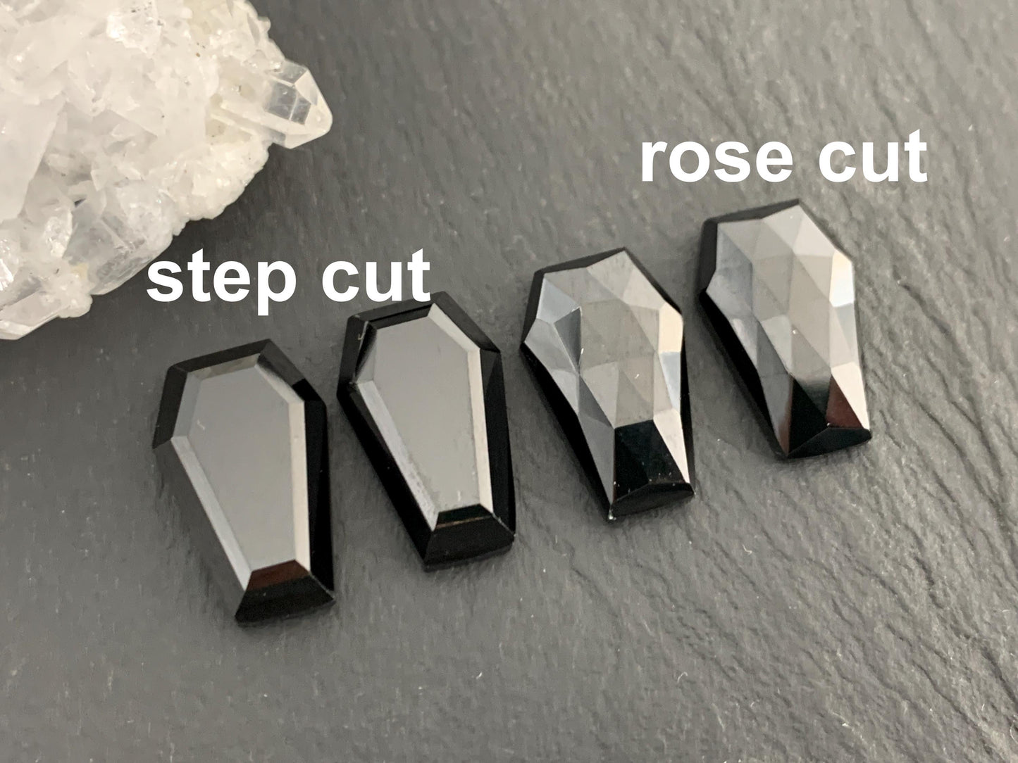Faceted Black Spinel coffin 10x16mm cabochon