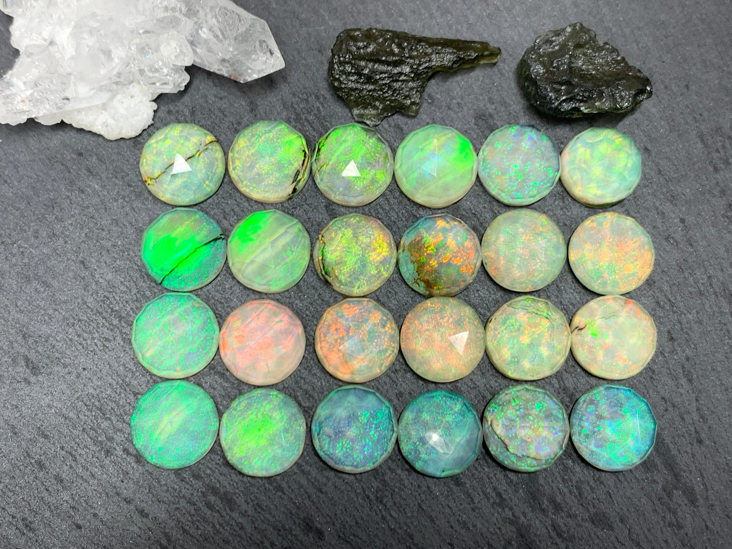 Faceted  Monarch Opal round 12mm cabochons - Doublet cabochons