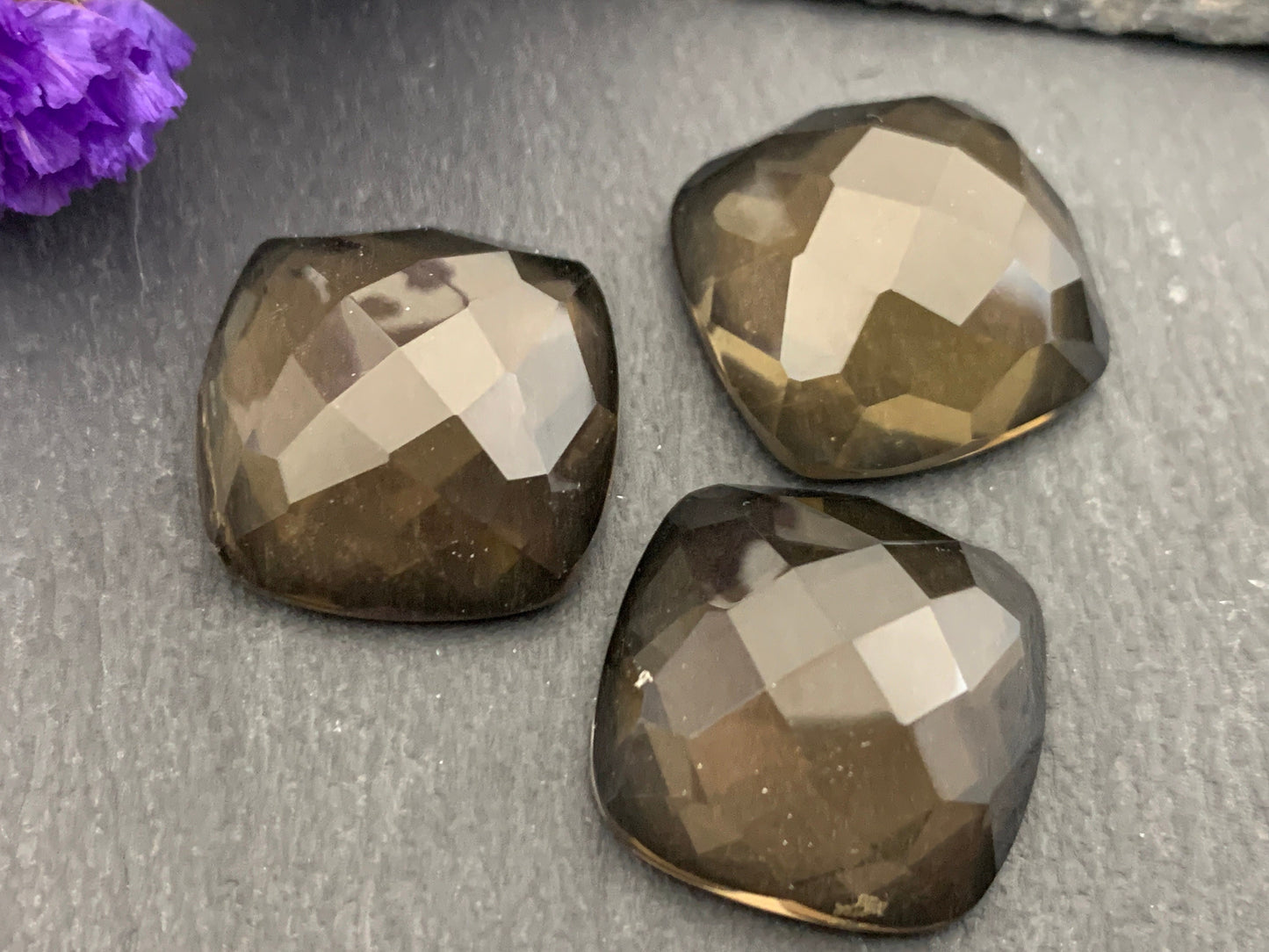 Faceted Smokey Quartz square 18mm cabochon - Calibrated cabochons