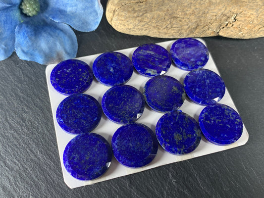 Flat Lapis Lazuli round 18mm Cabochon with Faceted Edge