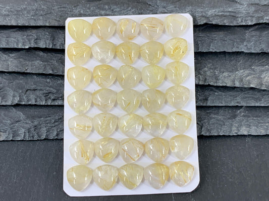 Gold Rutilated Quartz Triangle Cabochon 10x10mm - Calibrated Cut Gem, Unique Jewelry Supply