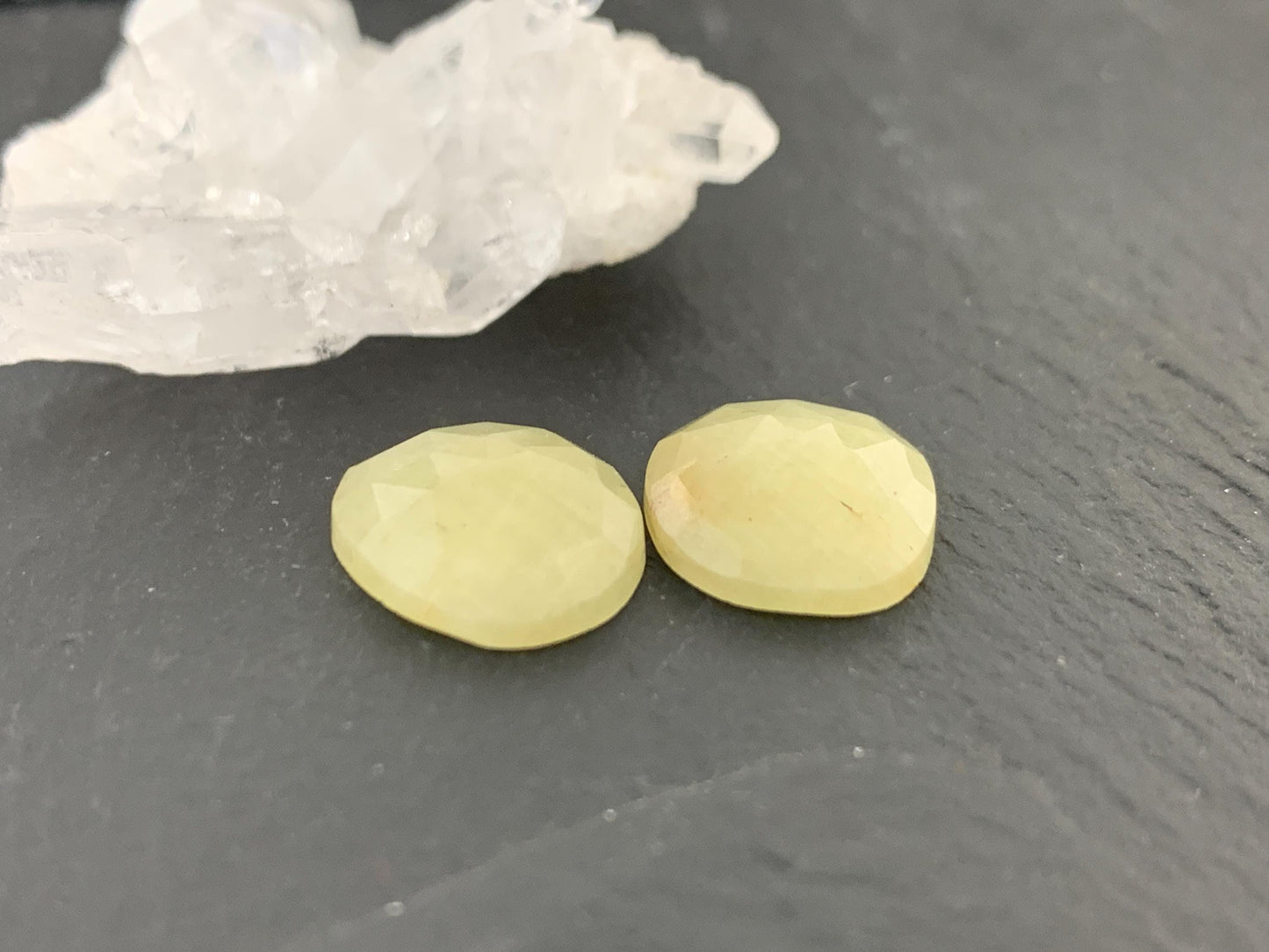Faceted Yellow Sapphire pair 11x13x4mm cabochon