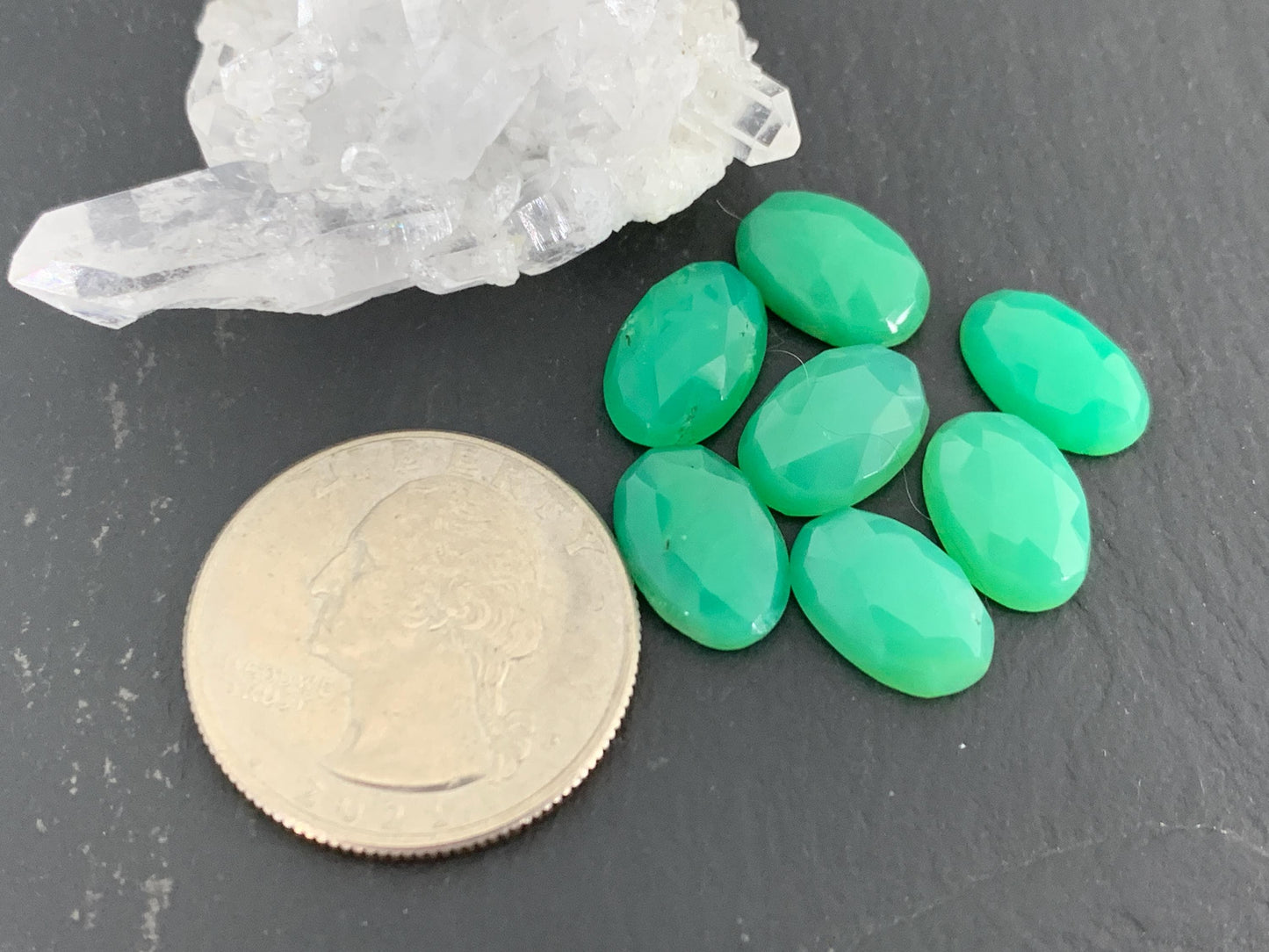 Faceted Chrysoprase oval 8x12mm cabochon