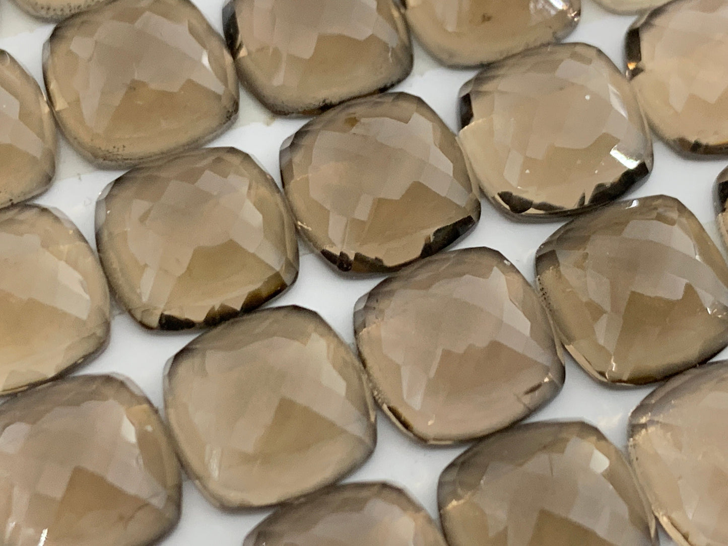 Faceted Smokey Quartz square cushion 10mm cabochon  - Calibrated cabochons