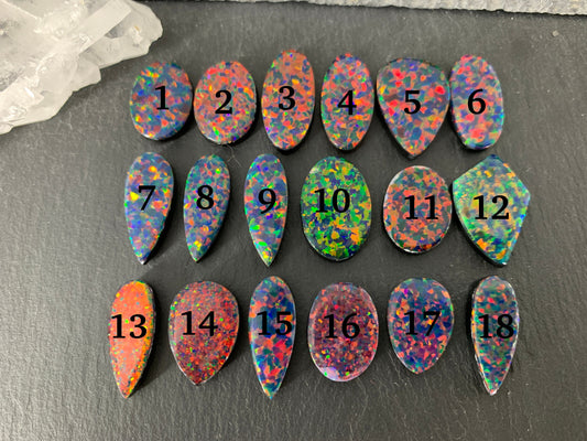 Aurora Opal 16-20mm long oval, pear cabochon - select your cabochon - Doublet cabochons