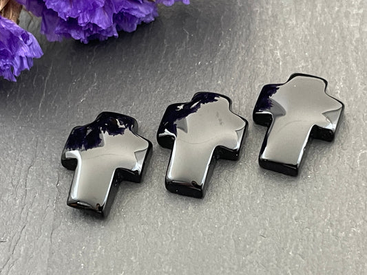 Black Agate cross 12x16mm cabochon - Calibrated cabochons