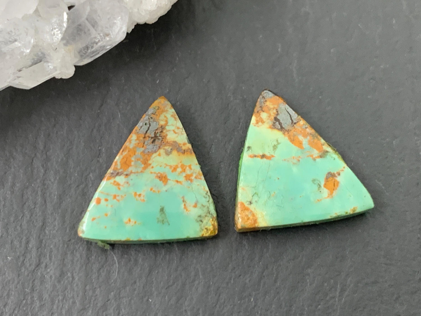 Tibetan Turquoise Pair 12x15mm Cabochon - Hand Cut Cabochon