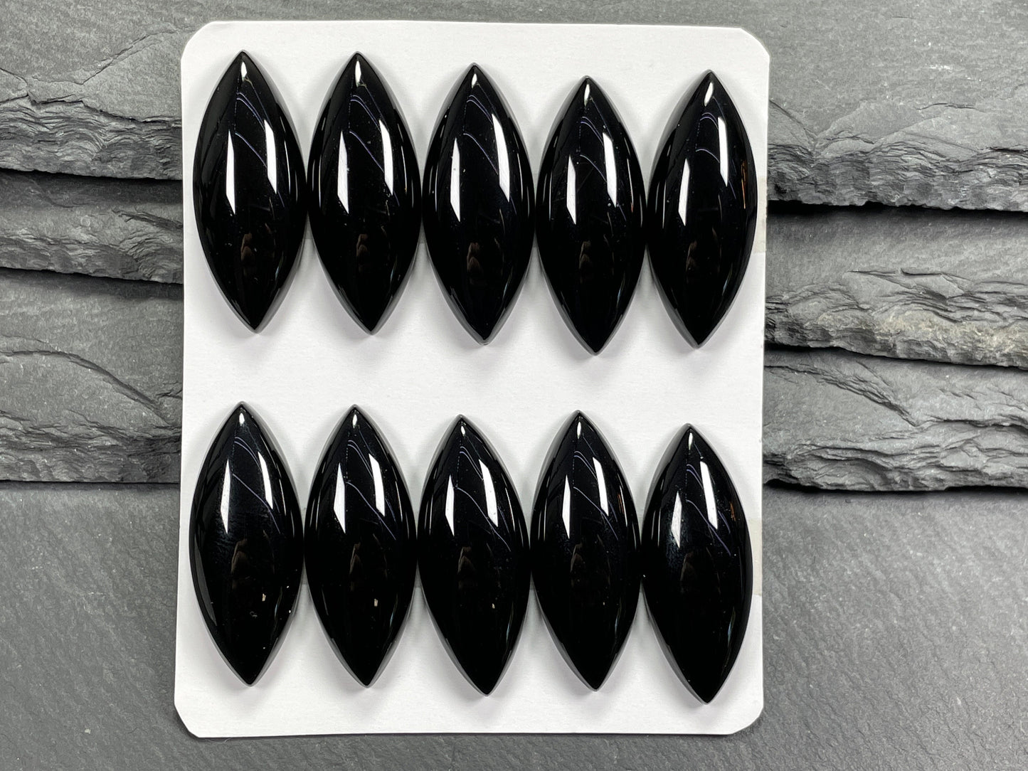 Black Agate marquise cabochon 12x30mm - Calibrated cabochons