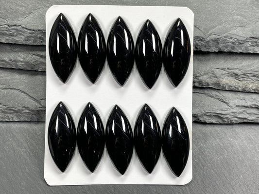 Black Agate marquise cabochon 12x30mm - Calibrated cabochons