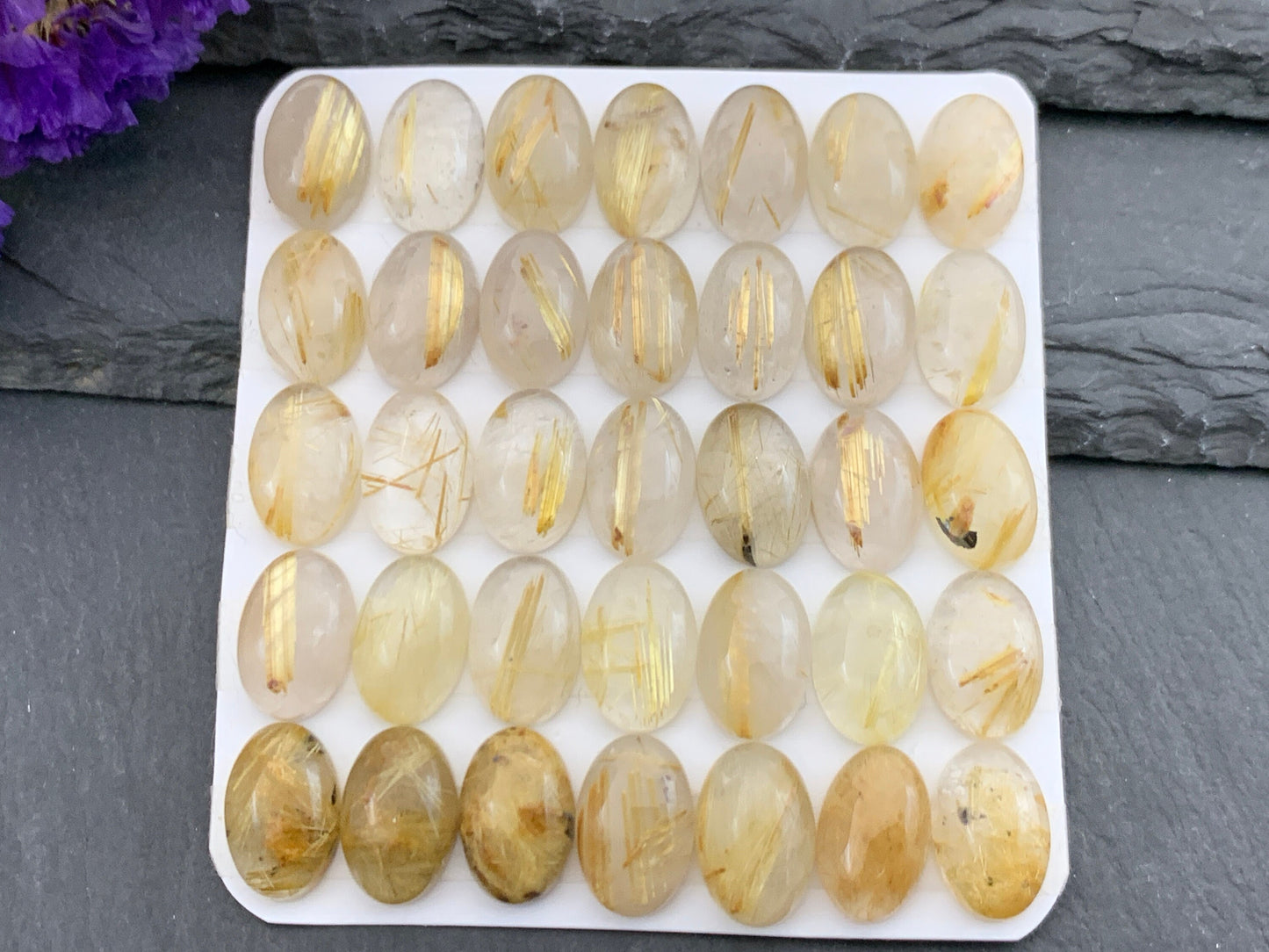 Gold Rutilated Quartz oval 8x12mm cabochon - Calibrated cabochons