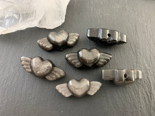 Drilled Gold Obsidian heart with wings