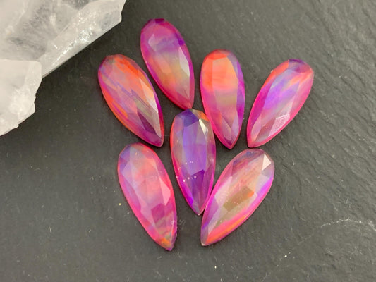 Faceted Aurora Opal pear 8x20mm  cabochon  - Doublet cabochon