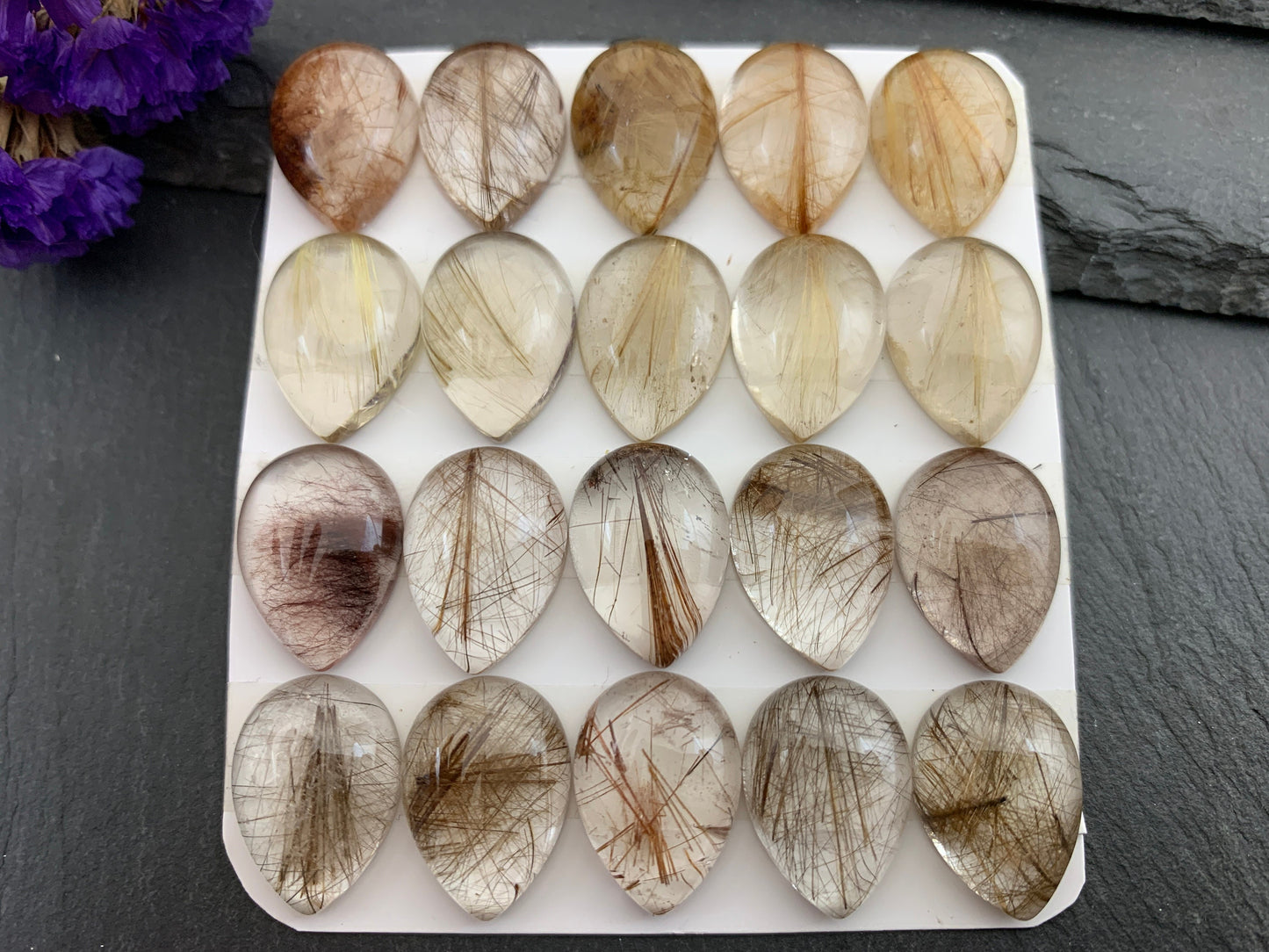 Rutilated Quartz pear 13x18mm cabochon - Calibrated cabochons